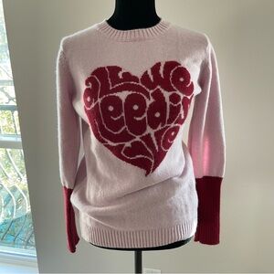 Never A Wallflower Cashmere Pink Sweater with Red Heart Design, XS